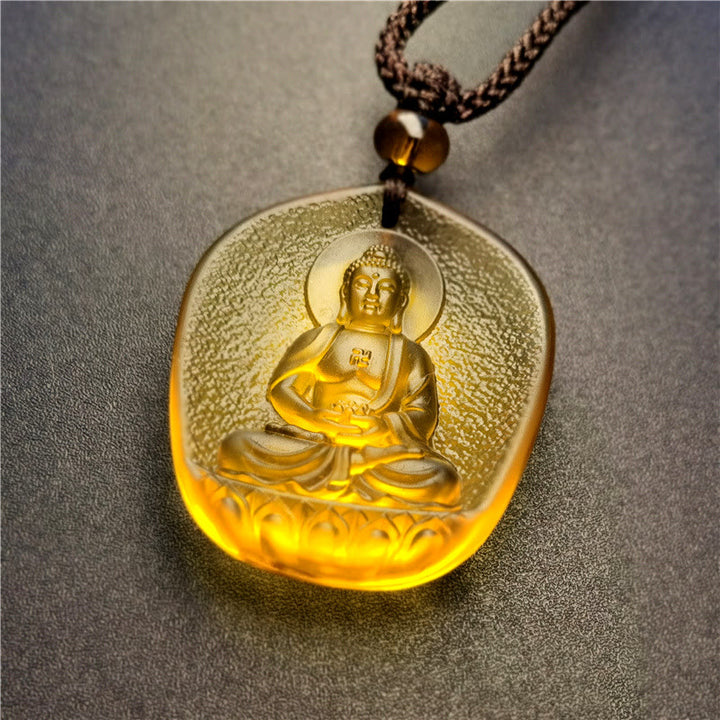 Chinese Zodiac Natal Buddha Blessing Liuli Crystal Compassion Necklace Pendant