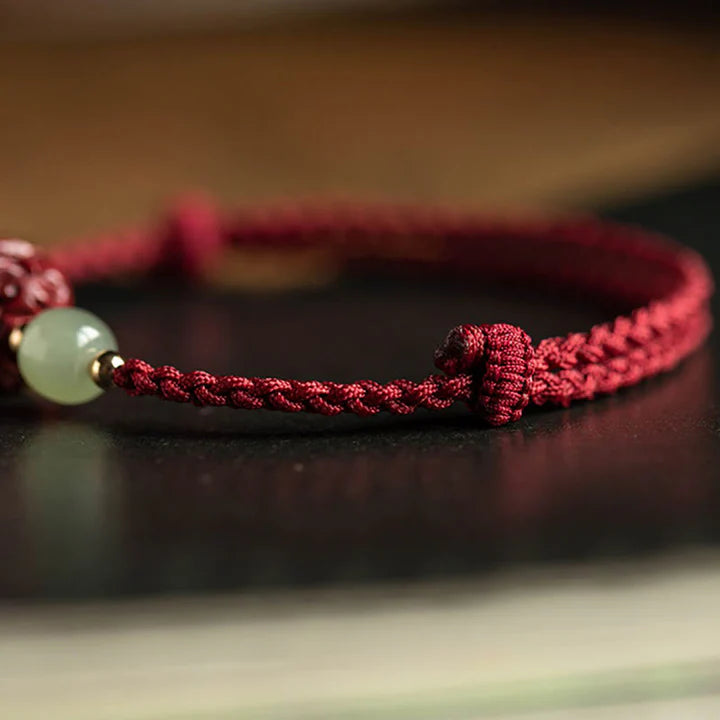 Natural Cinnabar Chinese Zodiac Hetian Jade Fu Character Luck Rope Bracelet