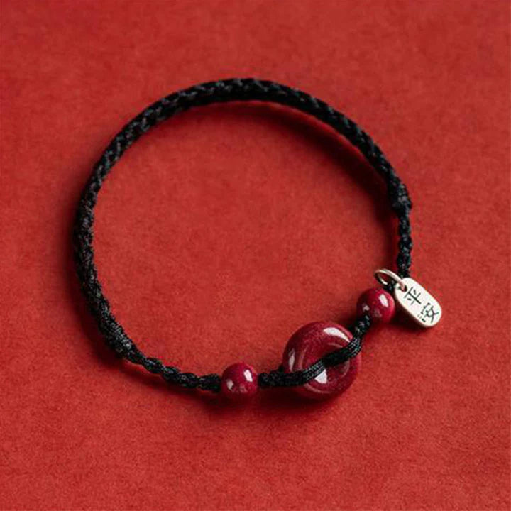 Handmade Cinnabar Peace Buckle Safe and Healthy Charm Blessing String Bracelet Anklet