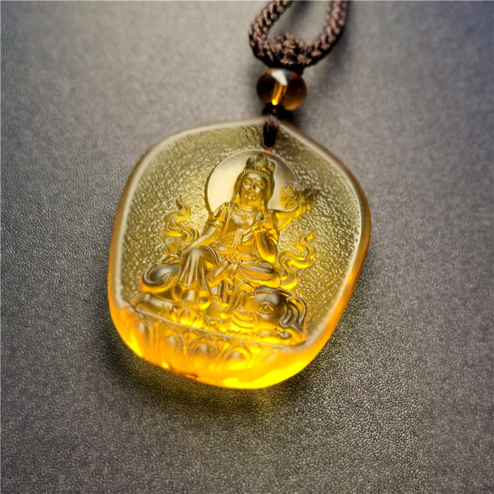 Chinese Zodiac Natal Buddha Blessing Liuli Crystal Compassion Necklace Pendant