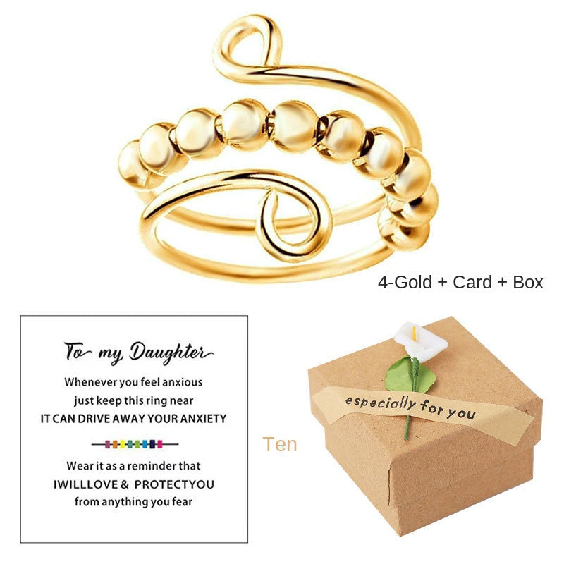 Colorful Spinning Adjustable Rainbow Bead Anxiety Ring - Fidget Ring with Gift Box and Card