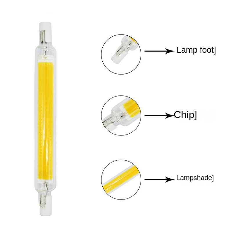 High Brightness R7S LED Light - COB Glass Double-Ended Lamp, 78mm/118mm Horizontal Plug