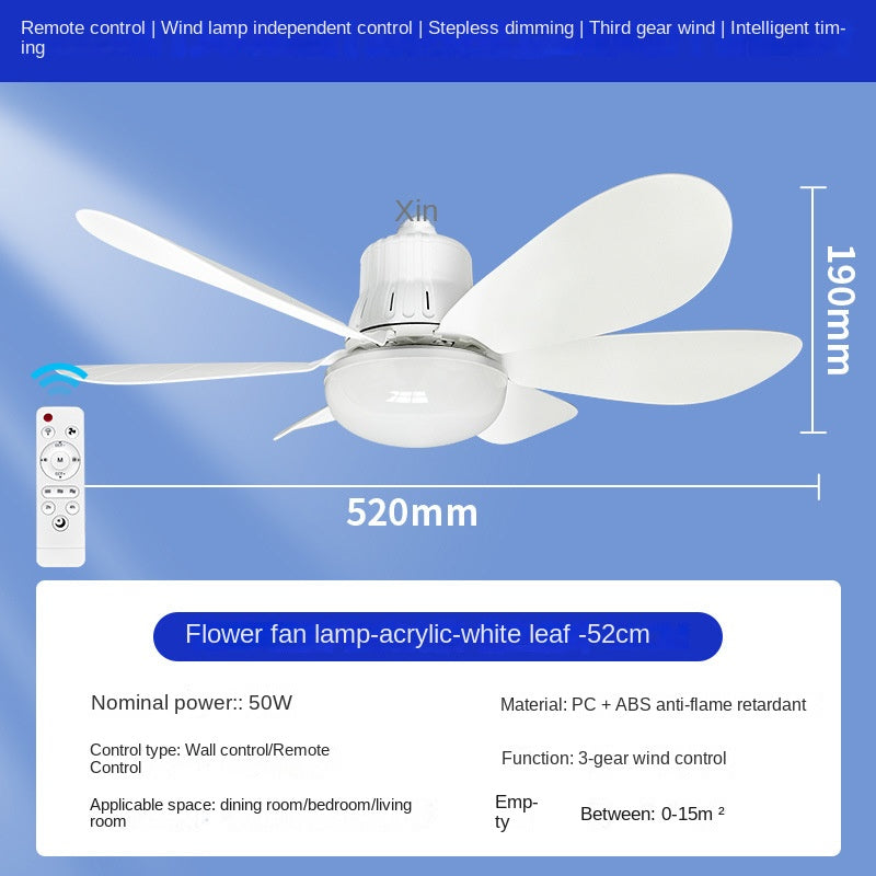 Remote Control LED Ceiling Fan Light - Silent, Adjustable Speed and Brightness, E27 Base Oscillating Fan Bulb