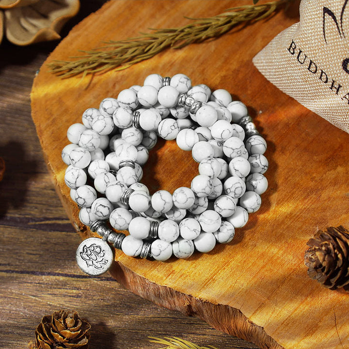 White Turquoise Lotus Mala Healing Bracelet