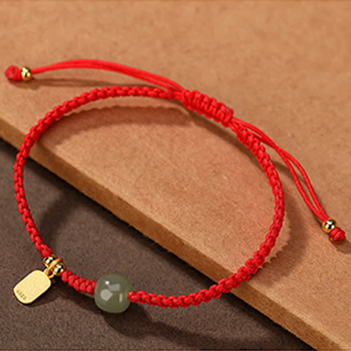 925 Sterling Silver Hetian Jade Blessing Wealth Red String Bracelet