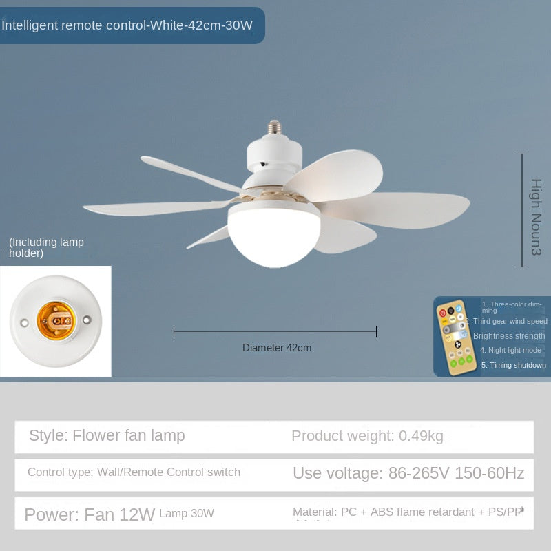 Remote Control LED Ceiling Fan Light - Silent, Adjustable Speed and Brightness, E27 Base Oscillating Fan Bulb